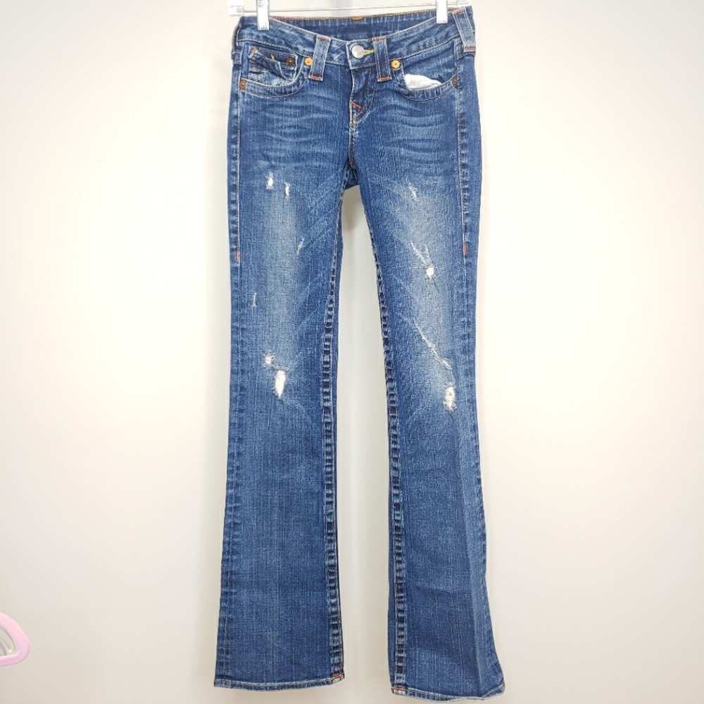 True Religion Becky Distressed Y2K Flared Jeans Size 26